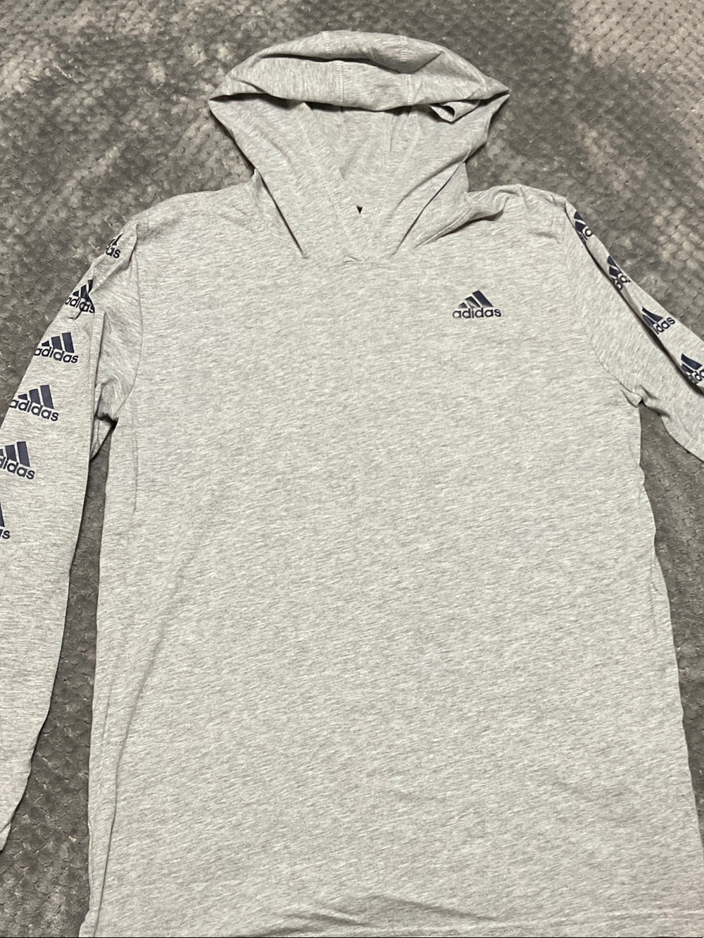 adidas Light Grey Logo Hoodie with Sleeve Tape